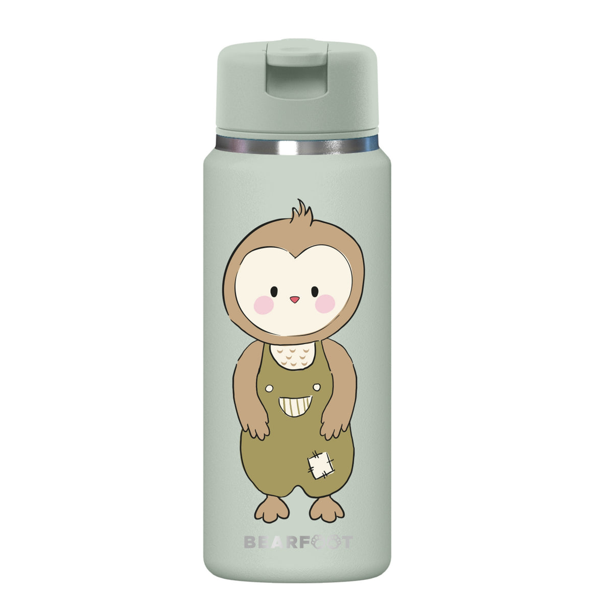 Bearfoot | Drikkeflaske i Rustfritt Stål, Isolert, TINY 200 ml | Grønn, Ugle