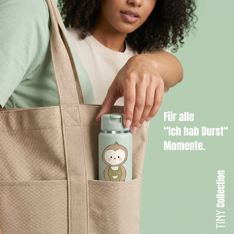 Bearfoot | Drikkeflaske i Rustfritt Stål, Isolert, TINY 200 ml | Grønn, Ugle