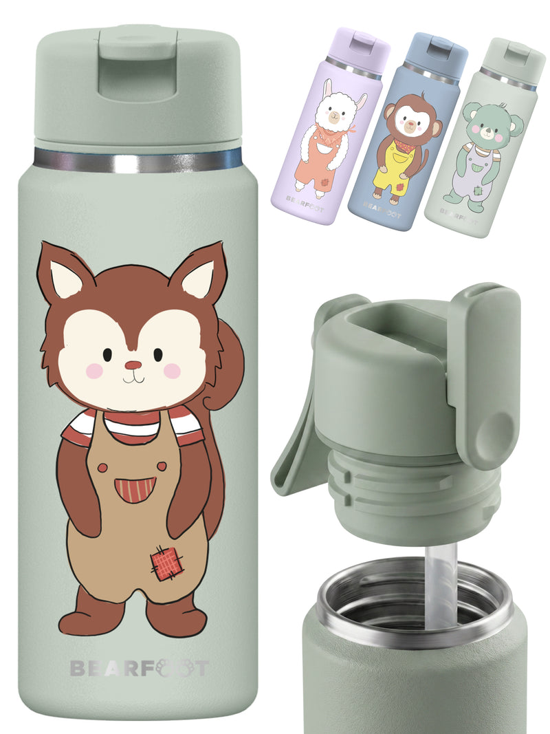 Bearfoot | Drikkeflaske i Rustfritt Stål, Isolert, TINY 200 ml | Grønn, Ekorn