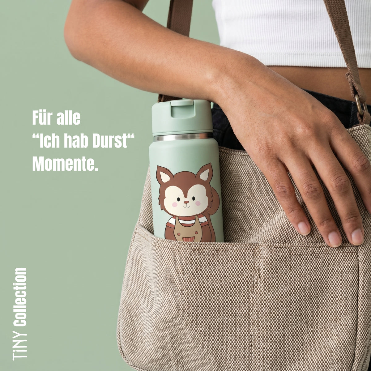 Bearfoot | Drikkeflaske i Rustfritt Stål, Isolert, TINY 200 ml | Grønn, Ekorn