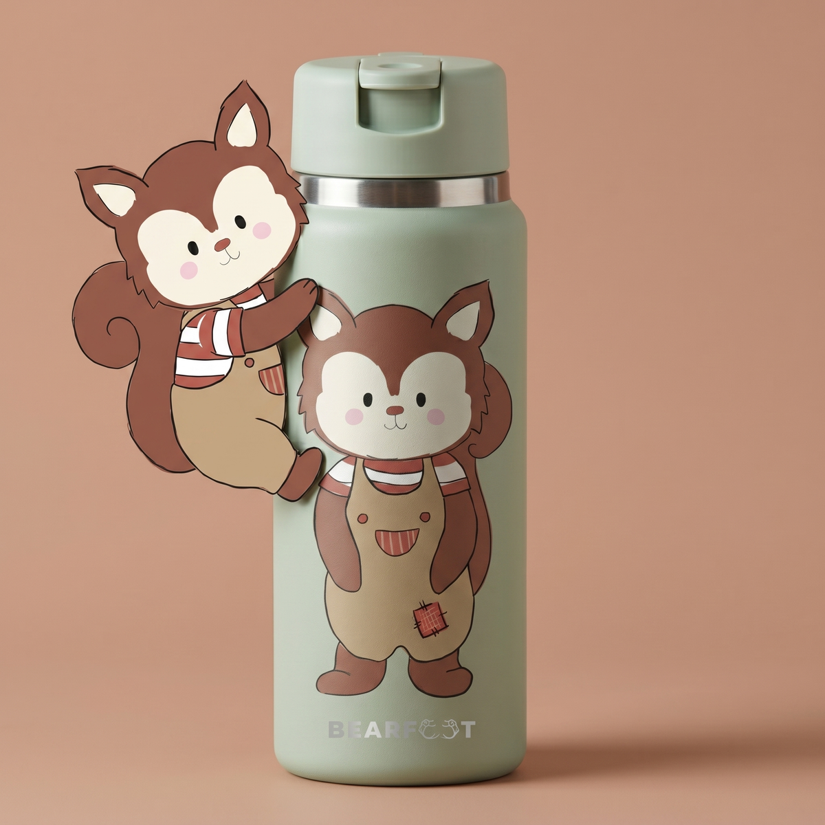 Bearfoot | Drikkeflaske i Rustfritt Stål, Isolert, TINY 200 ml | Grønn, Ekorn