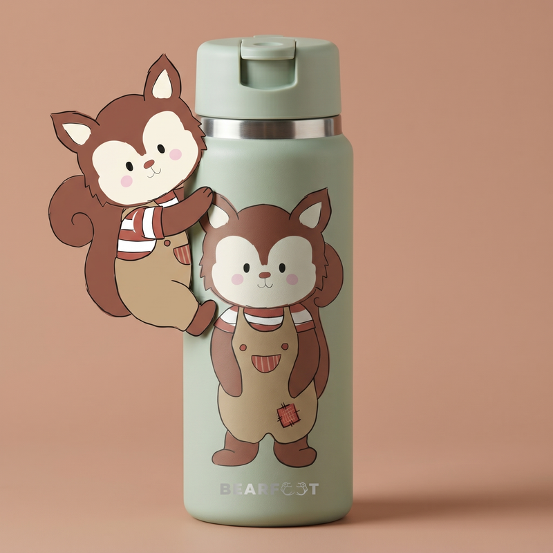Bearfoot | Drikkeflaske i Rustfritt Stål, Isolert, TINY 200 ml | Grønn, Ekorn