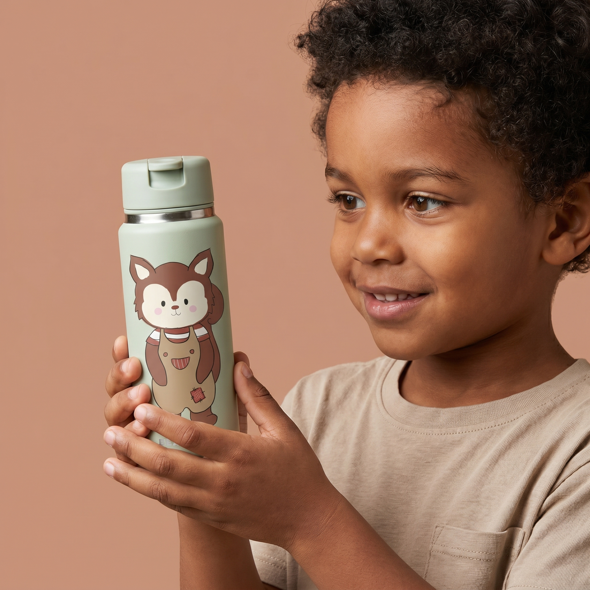 Bearfoot | Drikkeflaske i Rustfritt Stål, Isolert, TINY 200 ml | Grønn, Ekorn