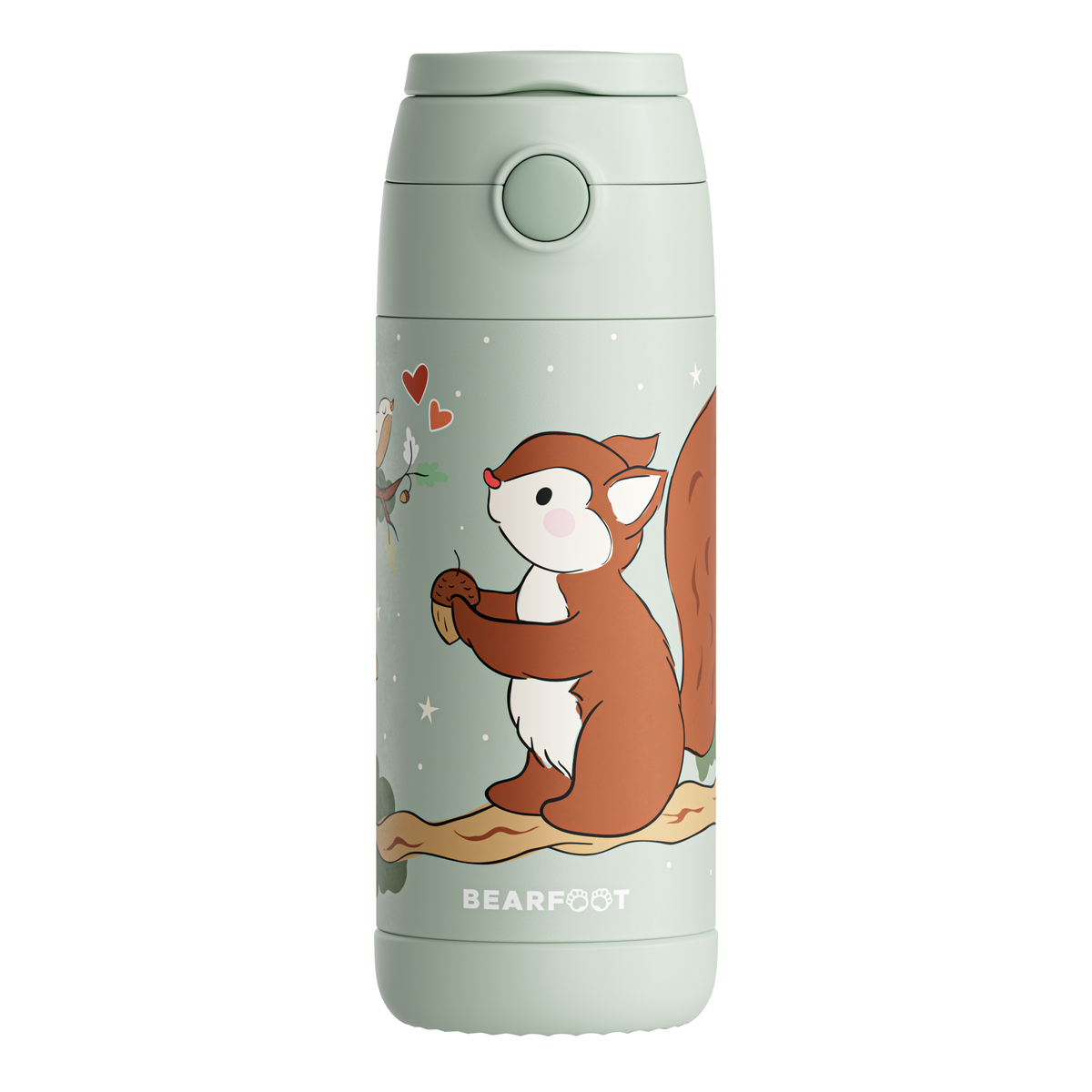 Bearfoot | Drikkeflaske i Rustfritt Stål, Isolert, 350 ml - Plastfri i Matkontakt | Grønn, Ekorn