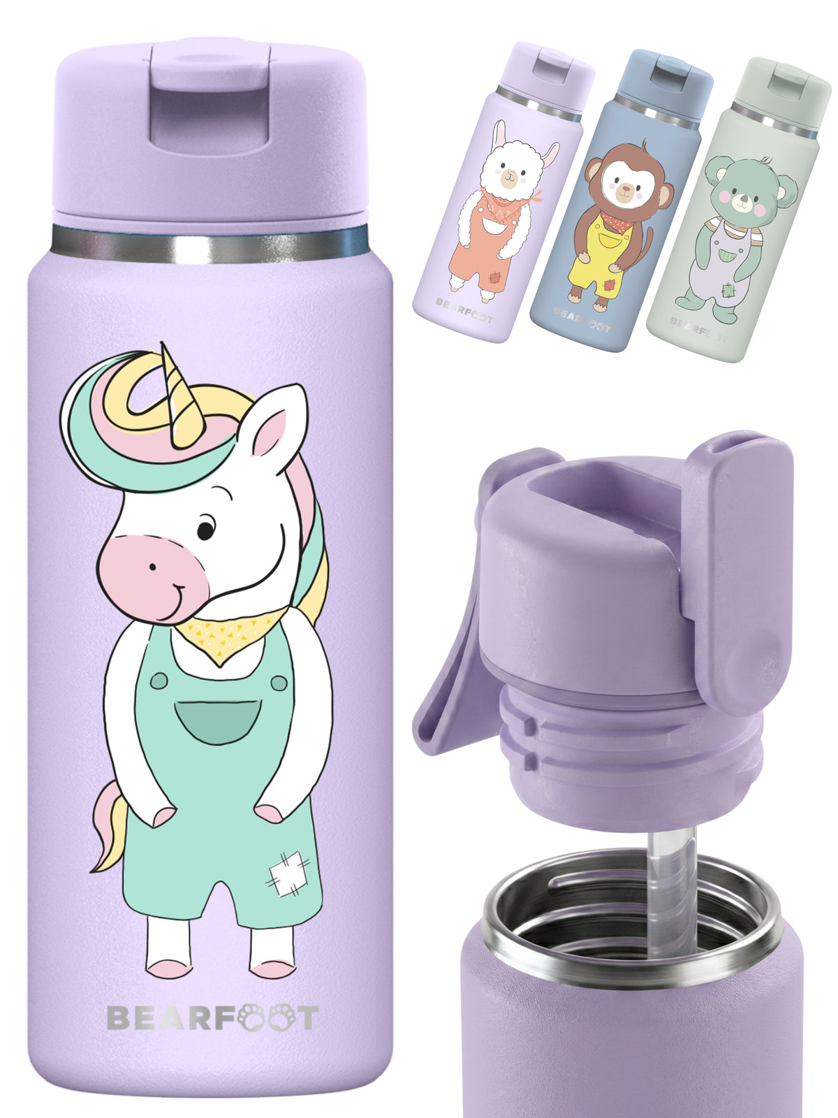 Bearfoot | Drikkeflaske i Rustfritt Stål, Isolert, TINY 200 ml | Lilla, Enhjørning