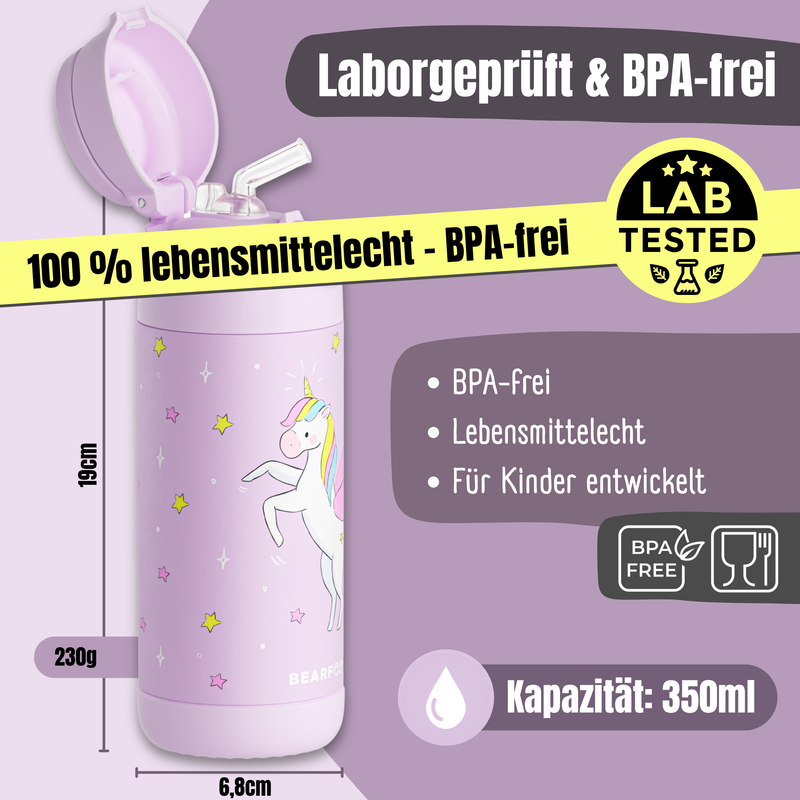 Bearfoot | Drikkeflaske i Rustfritt Stål, Isolert, 350 ml - Plastfri i Matkontakt | Lilla, Enhjørning