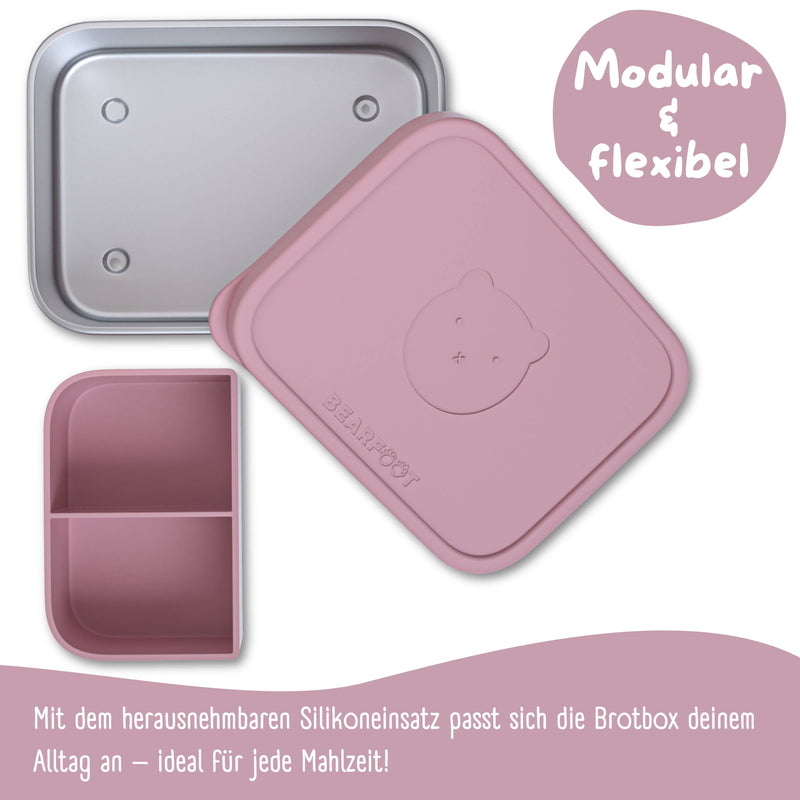 bearfoot | Matboks i Rustfritt Stål og Silikon (Bentoboks) | Rosa, 1200ml