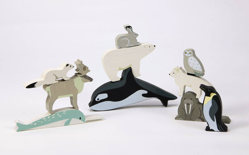 Tender Leaf | Arktiske Dyr, 8 Dyr med Hylle, "Polar Animals Shelf" - Plastfri