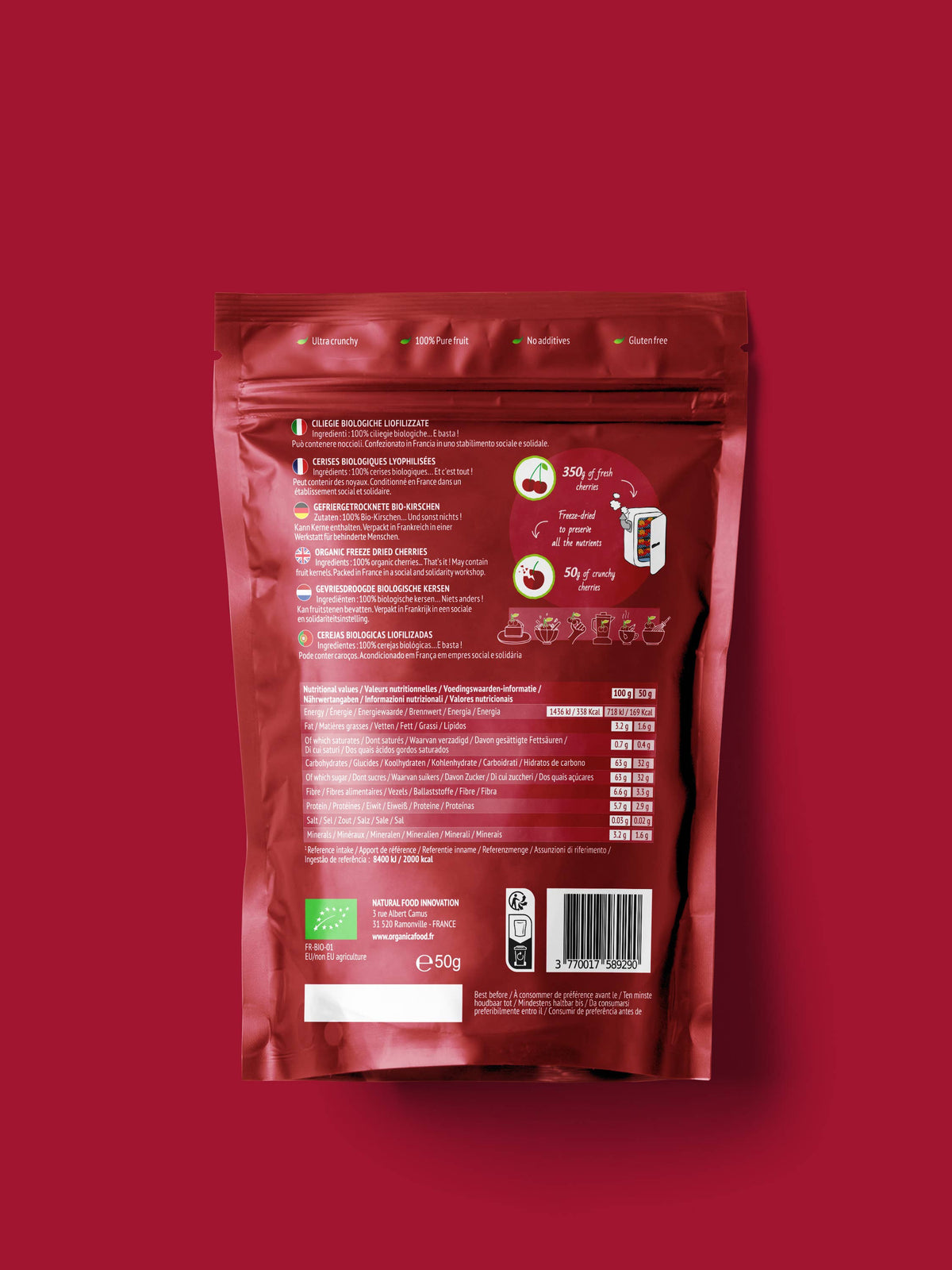 Organica | Økologisk Kirsebær, Frysetørret, 100% Ren Frukt | 50g ~ 350g