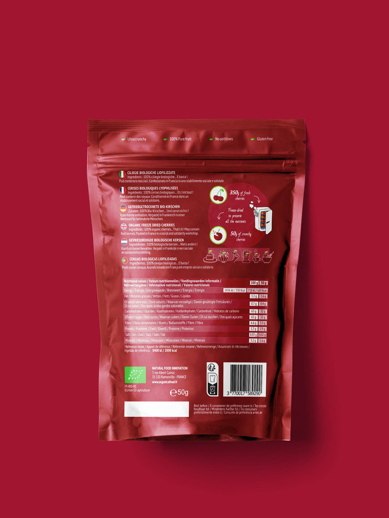 Organica | Økologisk Kirsebær, Frysetørret, 100% Ren Frukt | 50g ~ 350g