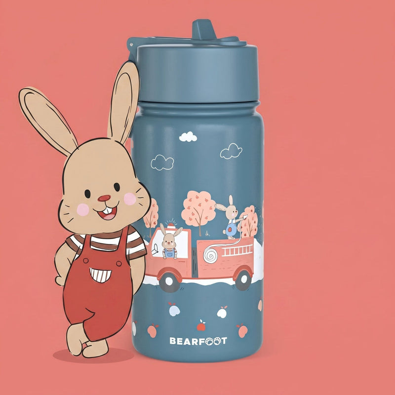 BEARFOOT | Drikkeflaske i Rustfritt Stål, Lokk og Drikketut i PP, 400ml | Brannbil