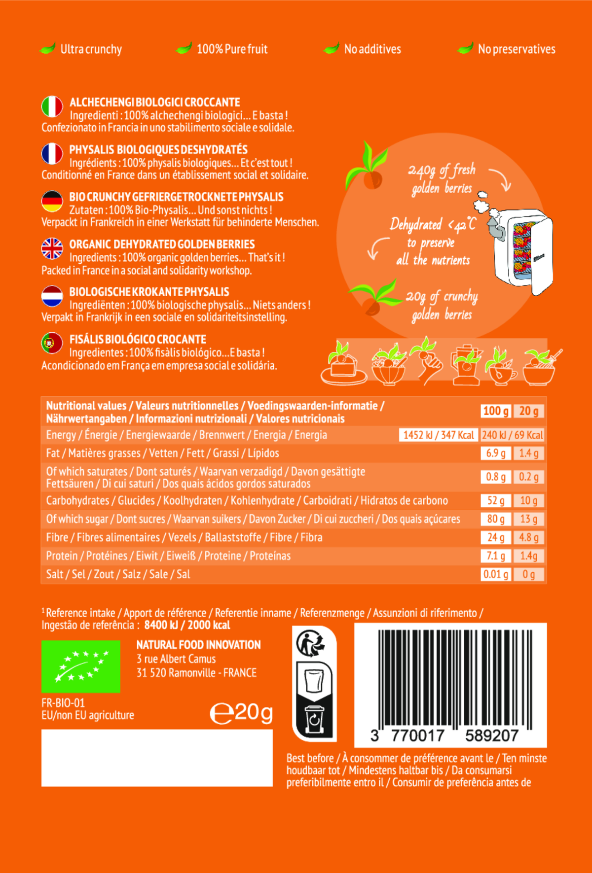 Organica | Økologisk Physalis, Frysetørret, 100% Ren Frukt | 20g ~ 240g