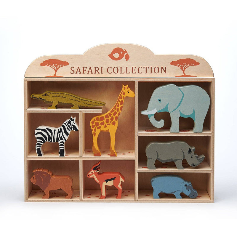 Tender Leaf | Dyrene På Savannen, 8 Dyr med Hylle, "8 Safari Animals & Shelf" - Plastfri