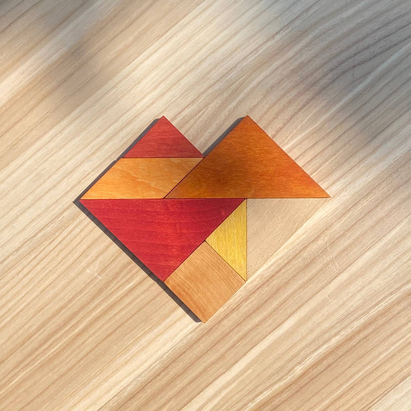 Wooden Story | Tangram i tre – Montessori puslespill (Oransj)