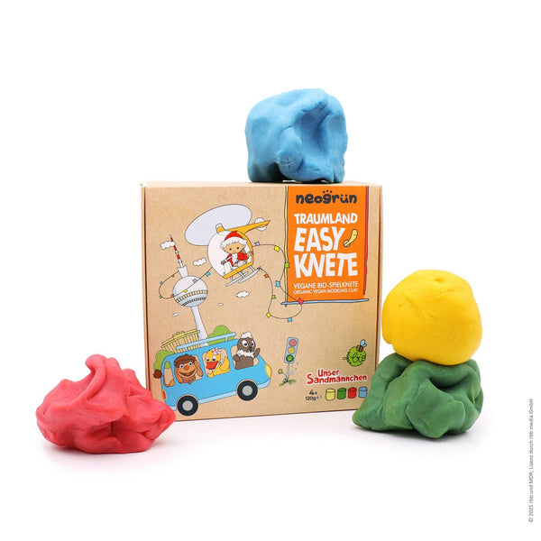 neoGRÜN | Modelleire / Lekedeig, Easy Dough, Sett "Dreamland" | Rød, Gul, Grønn, Blå