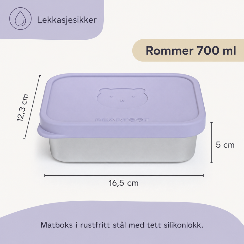 bearfoot | Matboks i Rustfritt Stål og Silikon (Bentoboks) | Lavendel, 700ml