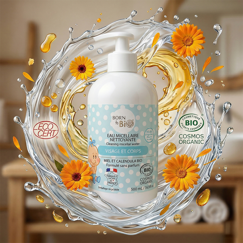 Born to Bio | Rensevann Micellært, Økologisk for Baby og Barn - Ringblomst | 500 ml