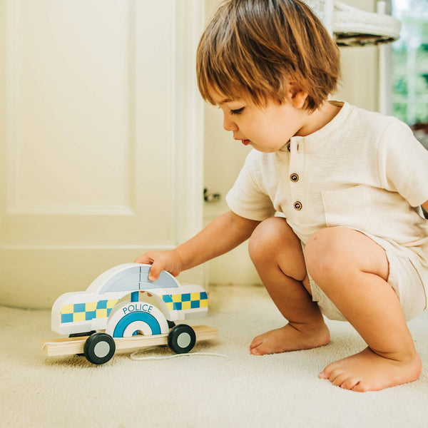 Orange Tree Toys | Trekkbar politibil med stableklosser