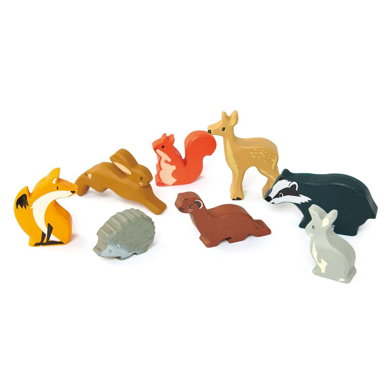 Tender Leaf | Dyrene i Skogen, 8 Dyr med Hylle, "8 Woodland Animals & Shelf" - Plastfri