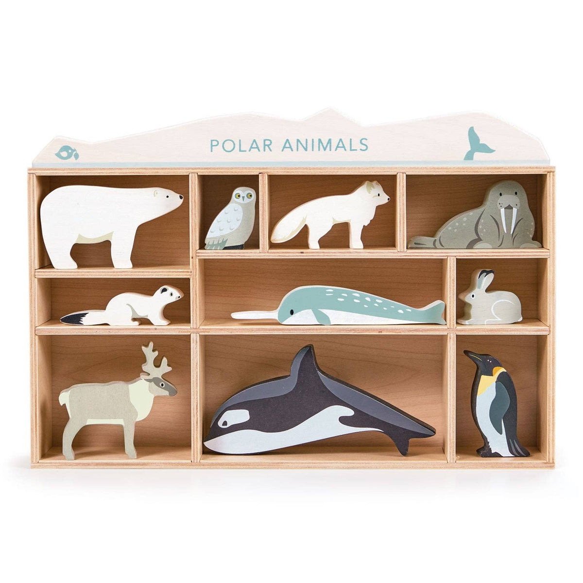 Tender Leaf | Arktiske Dyr, 8 Dyr med Hylle, "Polar Animals Shelf" - Plastfri