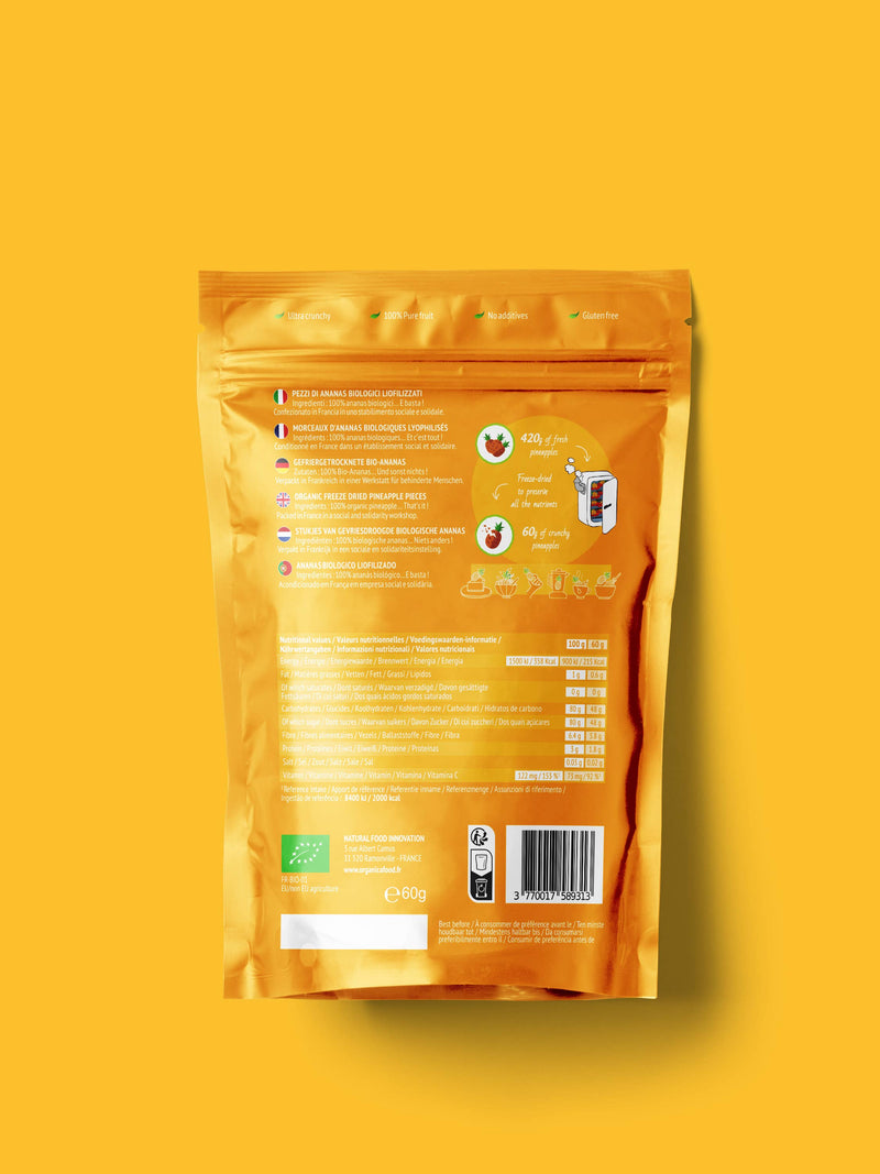 Organica | Økologisk Ananas, Frysetørret, 100% Ren Frukt | 60g ~ 420g