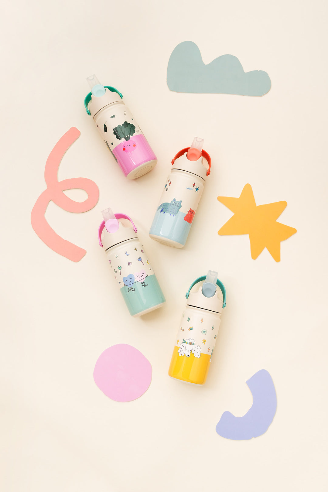 The Cotton Cloud | Drikkeflaske i Rustfritt Stål m/Lokk av PP (Silikonsugerør) - 420 ml | Dancing Hearts