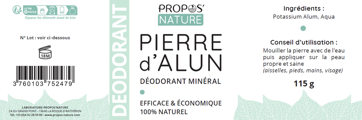 Propos'Nature | Naturlig Saltstein Deodorantstift – Parfymefri og skånsom (115 g)