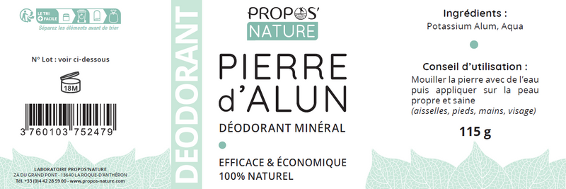 Propos'Nature | Naturlig Saltstein Deodorantstift – Parfymefri og skånsom (115 g)