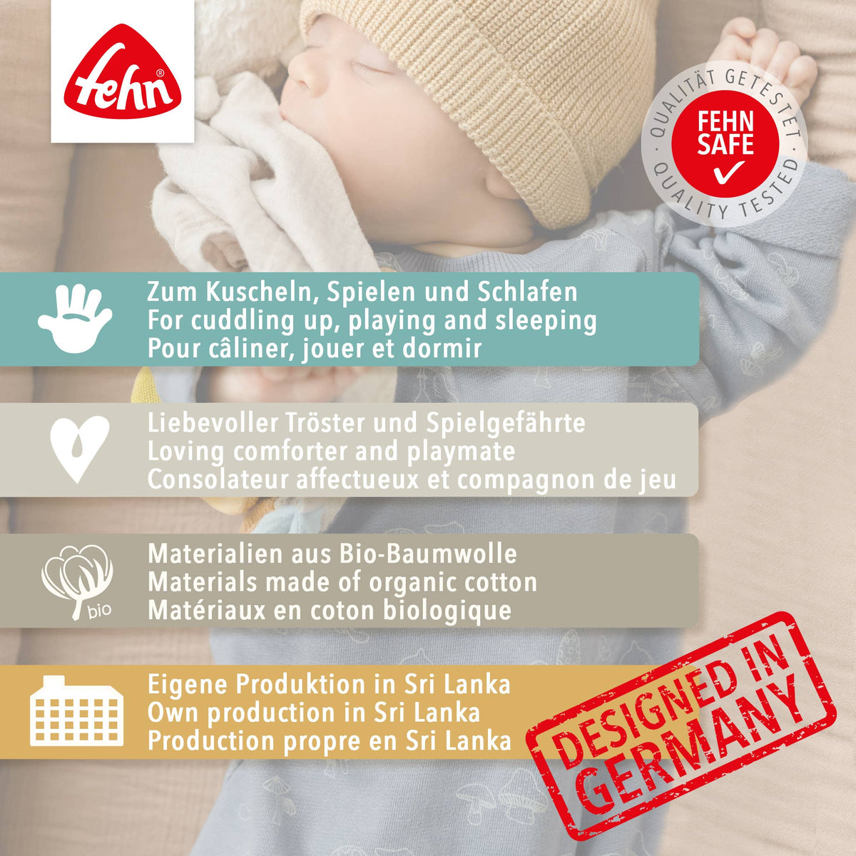 Fehn | Koseklut i 100% Økologisk Bomull - Plastfri | Bjørn