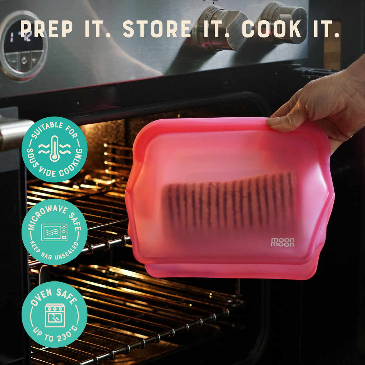 moonmoon | Silikonposer til Oppbevaring, Matlaging m.m. - Plastfri | 2 stk á 1500ml (Rosa)