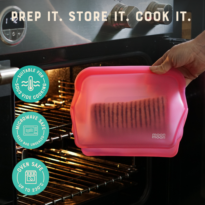 moonmoon | Silikonposer til Oppbevaring, Matlaging m.m. - Plastfri | 2 stk á 1500ml (Rosa)