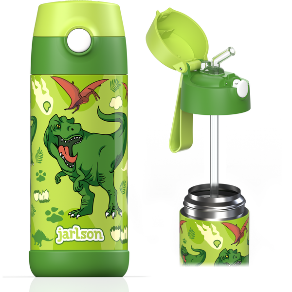Jarlson | Drikkeflaske for Barn, Charli - Plastfri i Matkontakt, 350ml | "Dinosaurs"
