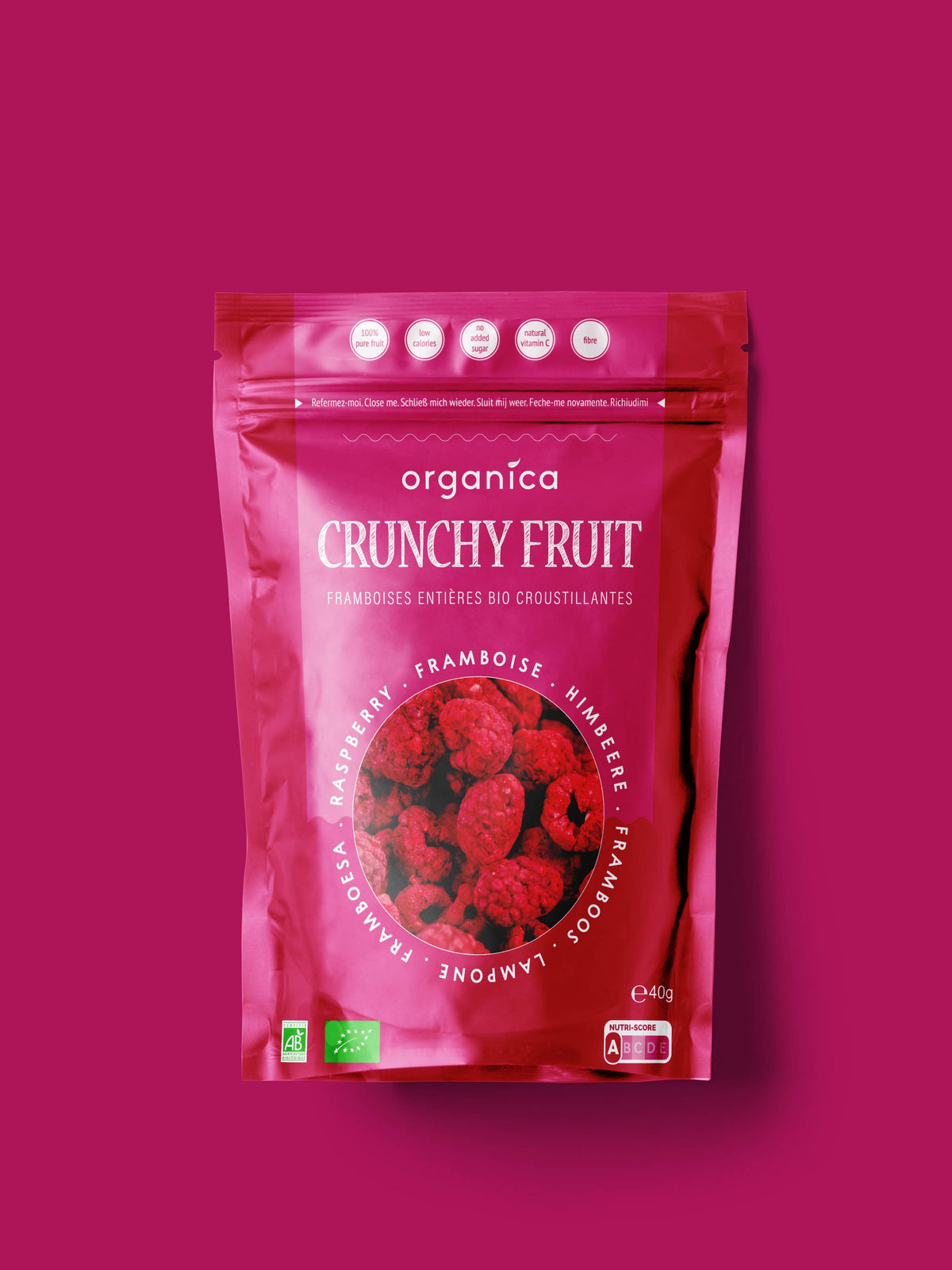 Organica | Økologiske Bringebær, Frysetørret, 100% Ren Frukt | 40g ~ 400g