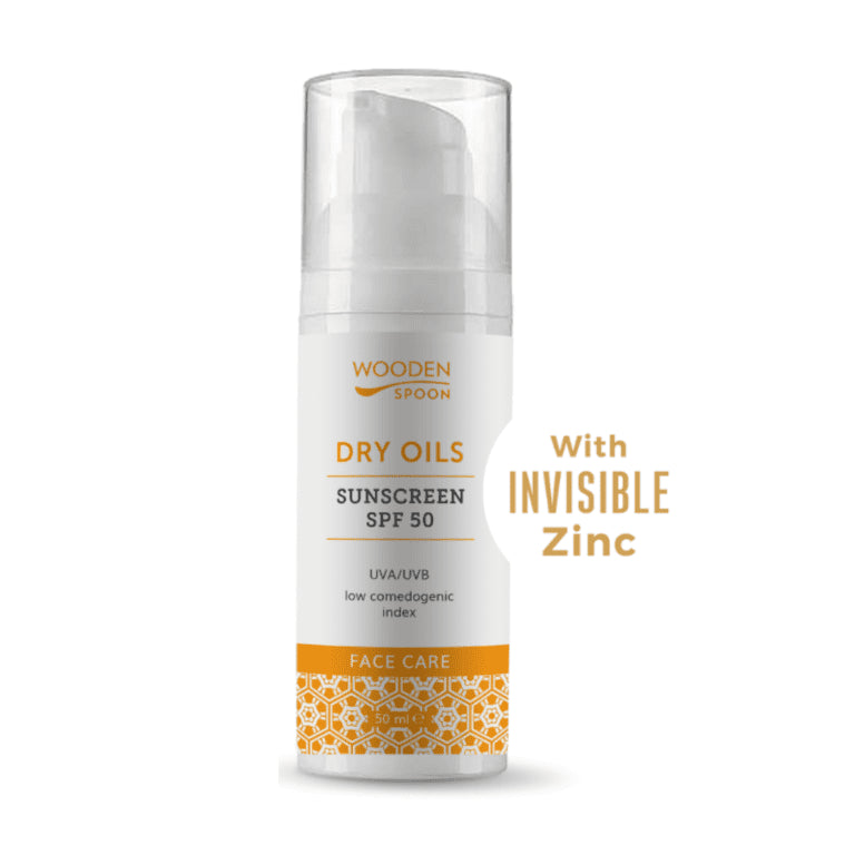 Wooden Spoon | Solkrem SPF 50, "Face Sunscreen Lotion - Dry oils” | 50 ml Pumpeflaske
