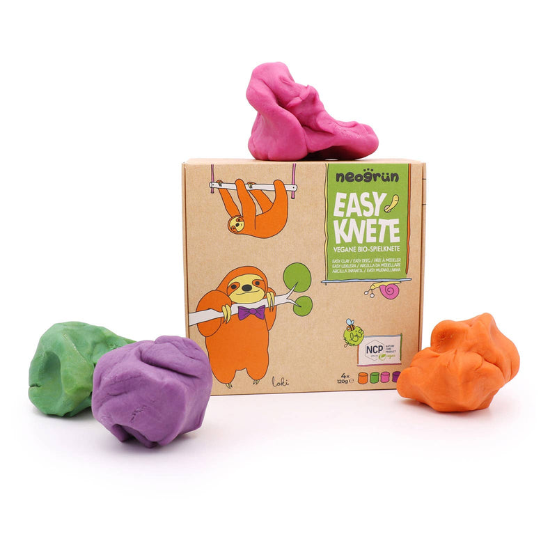 neoGRÜN | Modelleire / Lekedeig, Easy Dough, Økologisk / Vegansk, Sett "Loki" | Oransje, Grønn, Rosa, Lilla