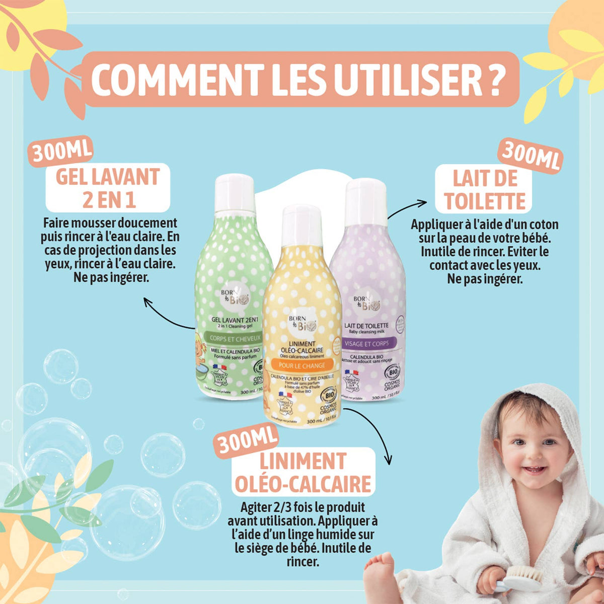 Born to Bio | Shampo- og Kroppsvask 2-i-1, Økologisk Vaskegel for Baby og Barn - Ringblomst | 300 ml