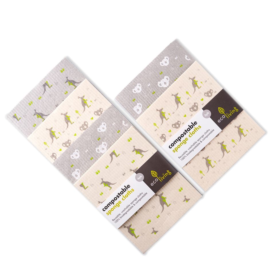 Komposterbare Svampekluter, Kenguru/Koala, 4pk | 100% Plastfrie | 20×18cm