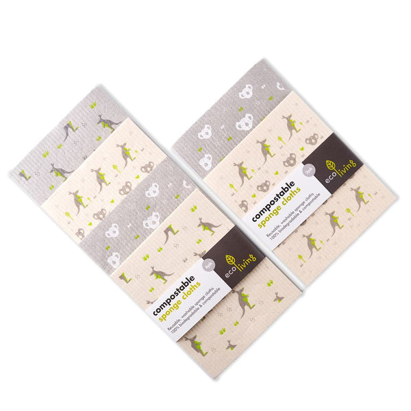 Komposterbare Svampekluter, Kenguru/Koala, 4pk | 100% Plastfrie | 20×18cm