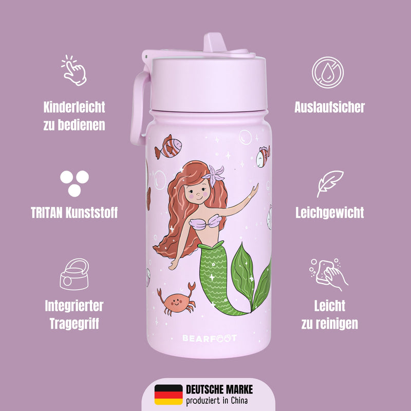 BEARFOOT | Drikkeflaske i Rustfritt Stål, Lokk og Drikketut i PP, 400ml | Havfrue