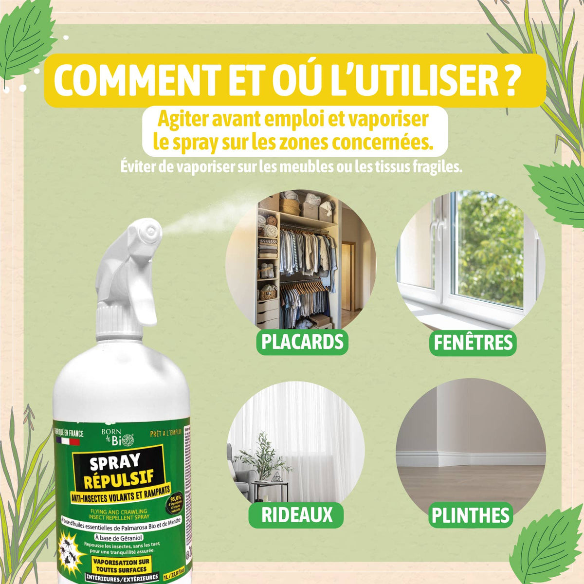 Born to Bio | Insektspray, Naturlig, mot Krypende og Flyvende Insekter | 1 liter