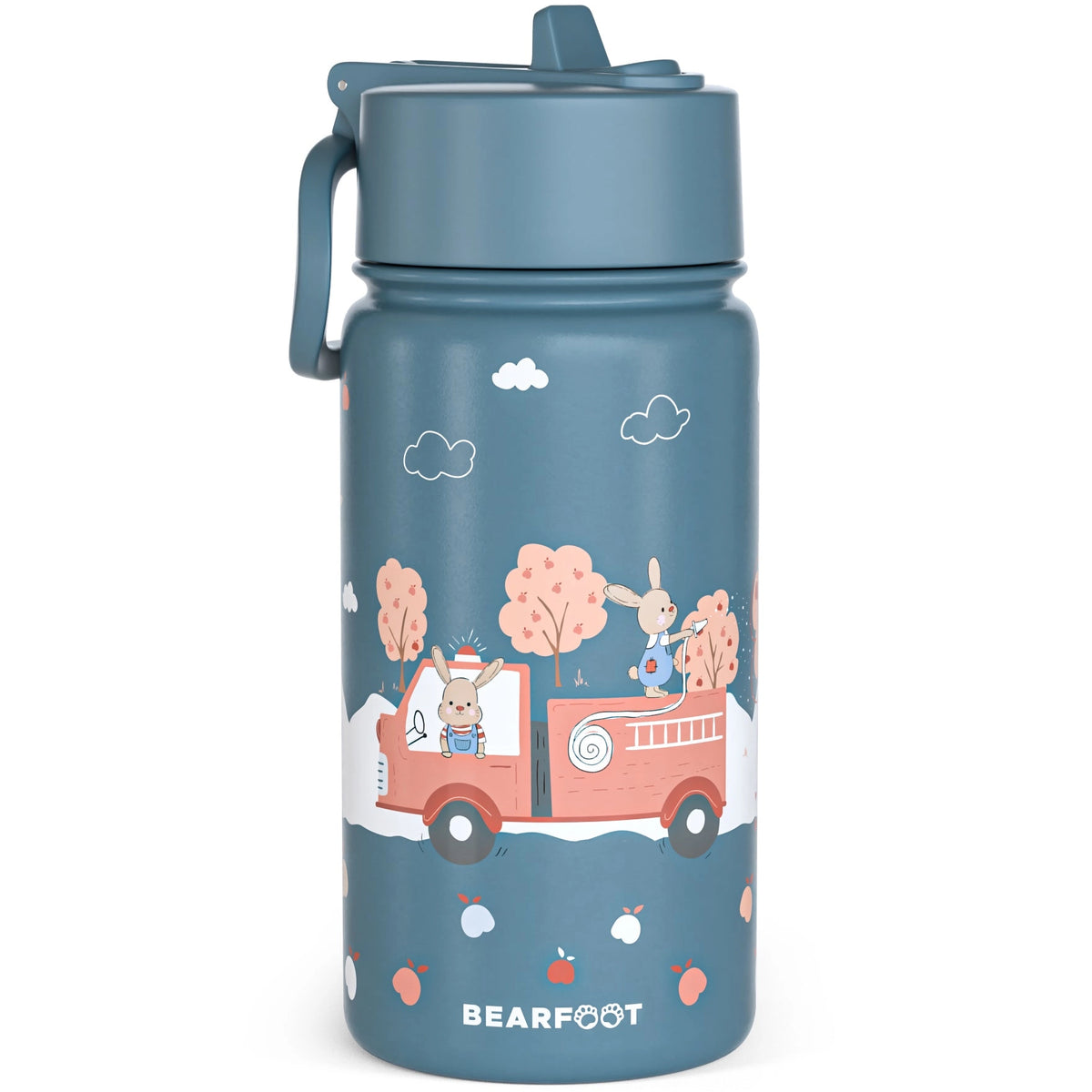 BEARFOOT | Drikkeflaske i Rustfritt Stål, Lokk og Drikketut i PP, 400ml | Brannbil