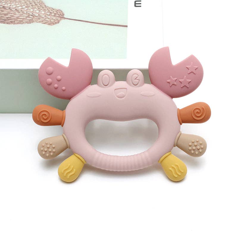 Rammelaartje | Silicone Teething Ring Crab - Pink