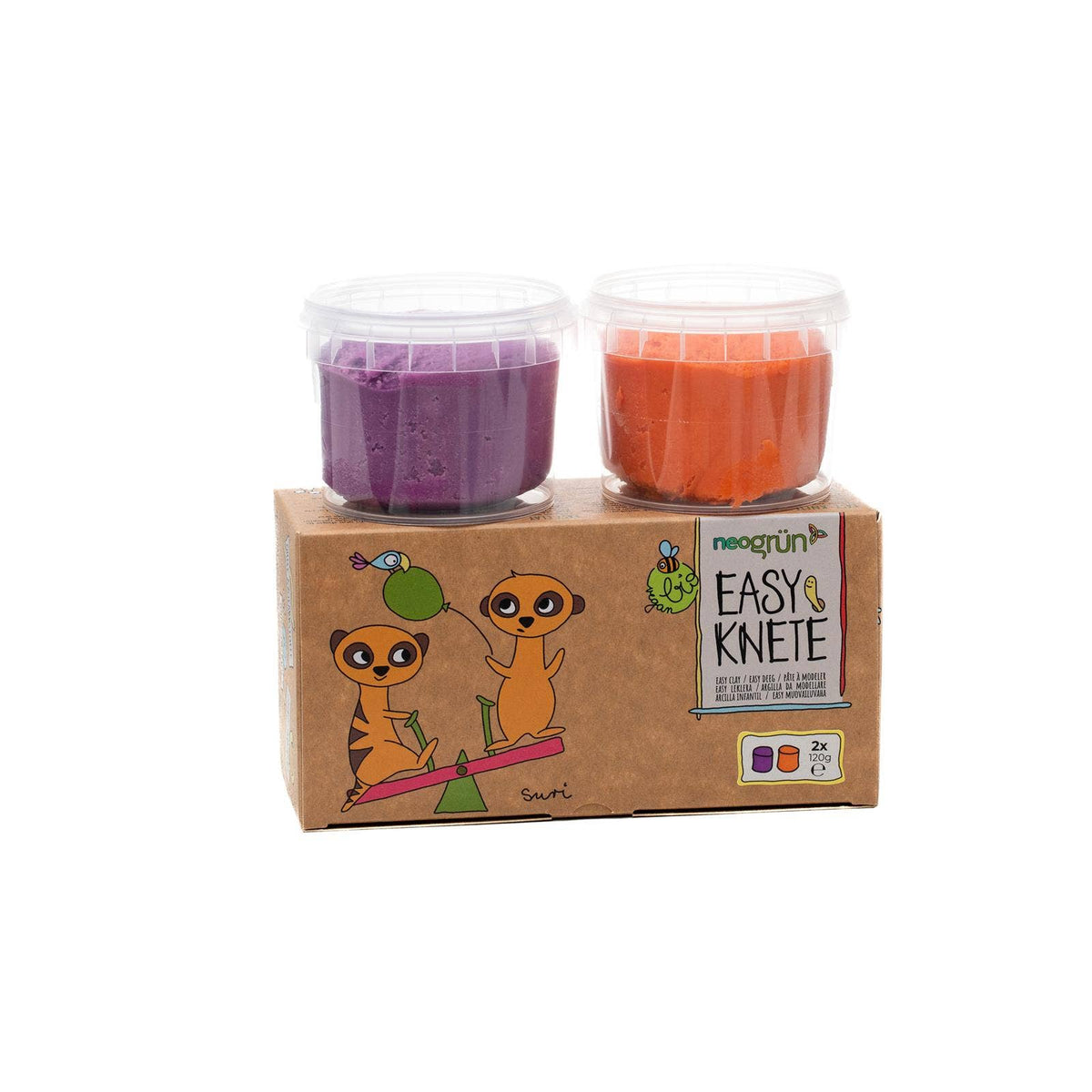 neoGRÜN | Modelleire / Lekedeig, Easy Dough, Økologisk / Vegansk, Sett "Suri" | Oransje/Lilla