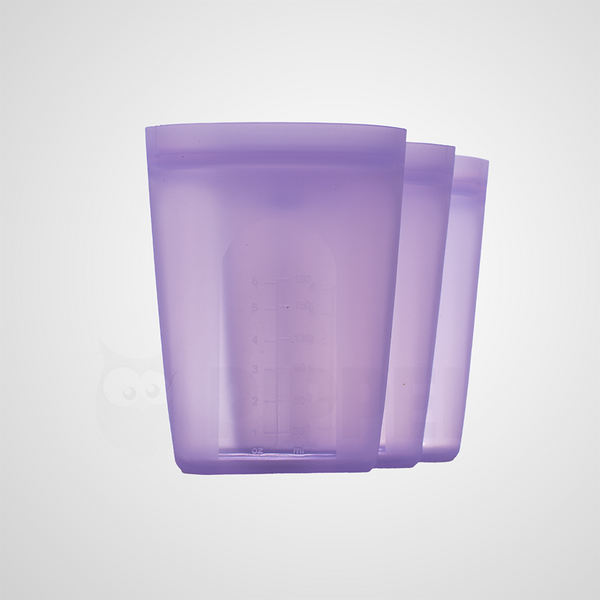 GØLI | Silikonposer til trygg oppbevaring av morsmelk m.m. 3-pk | 180ml (220ml) | Dus lilla