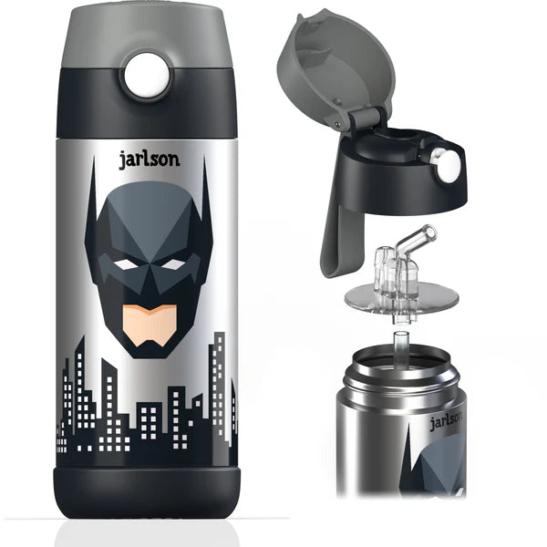 Jarlson | Drikkeflaske CHARLI - Plastfri i Matkontakt, 350ml | "Superhelt, Sort"