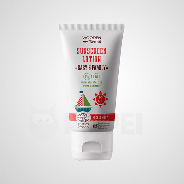 Wooden Spoon | Organic Sunscreen Lotion Baby & Family SPF 50 – Invisible Zinc – 150 ml
