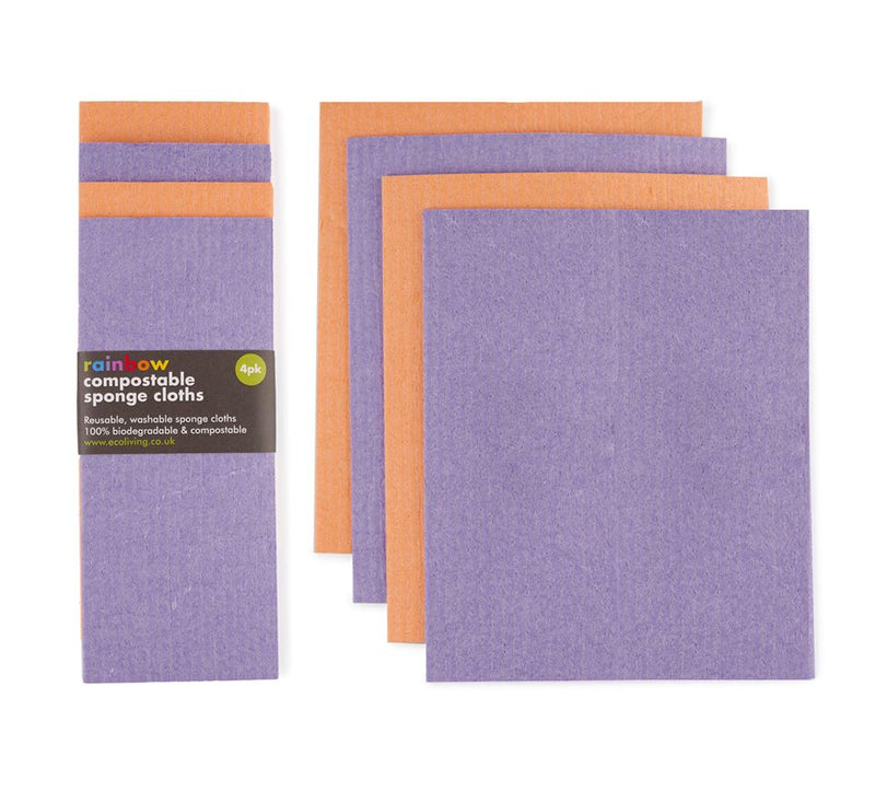 Komposterbare Svampekluter, Lilla/Oransje, 4pk | 100% Plastfrie | 20×18cm