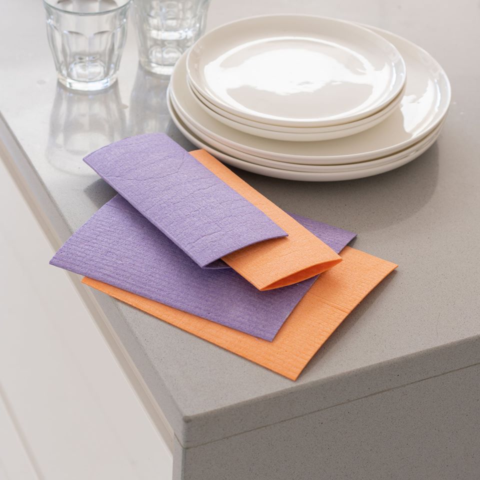 Komposterbare Svampekluter, Lilla/Oransje, 4pk | 100% Plastfrie | 20×18cm