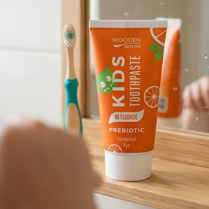 Wooden Spoon | Tannkrem for Barn, Prebiotisk, Appelsinsmak - Fluorfri | 50 ml